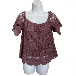 Haute Monde Mauve Crochet Lace Blouse Medium Boho Top
New!